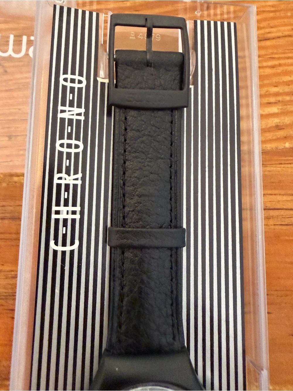 Swatch Chrono Wall Street Black Leather Strap Watch with Gray Subdials